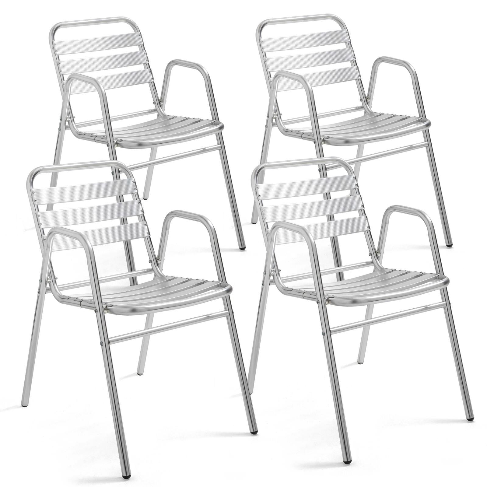 Set von 4 Gartenstühlen mit Armlehnen aus Aluminium  Set von 4 Gartenstühlen mit Armlehnen aus Aluminium