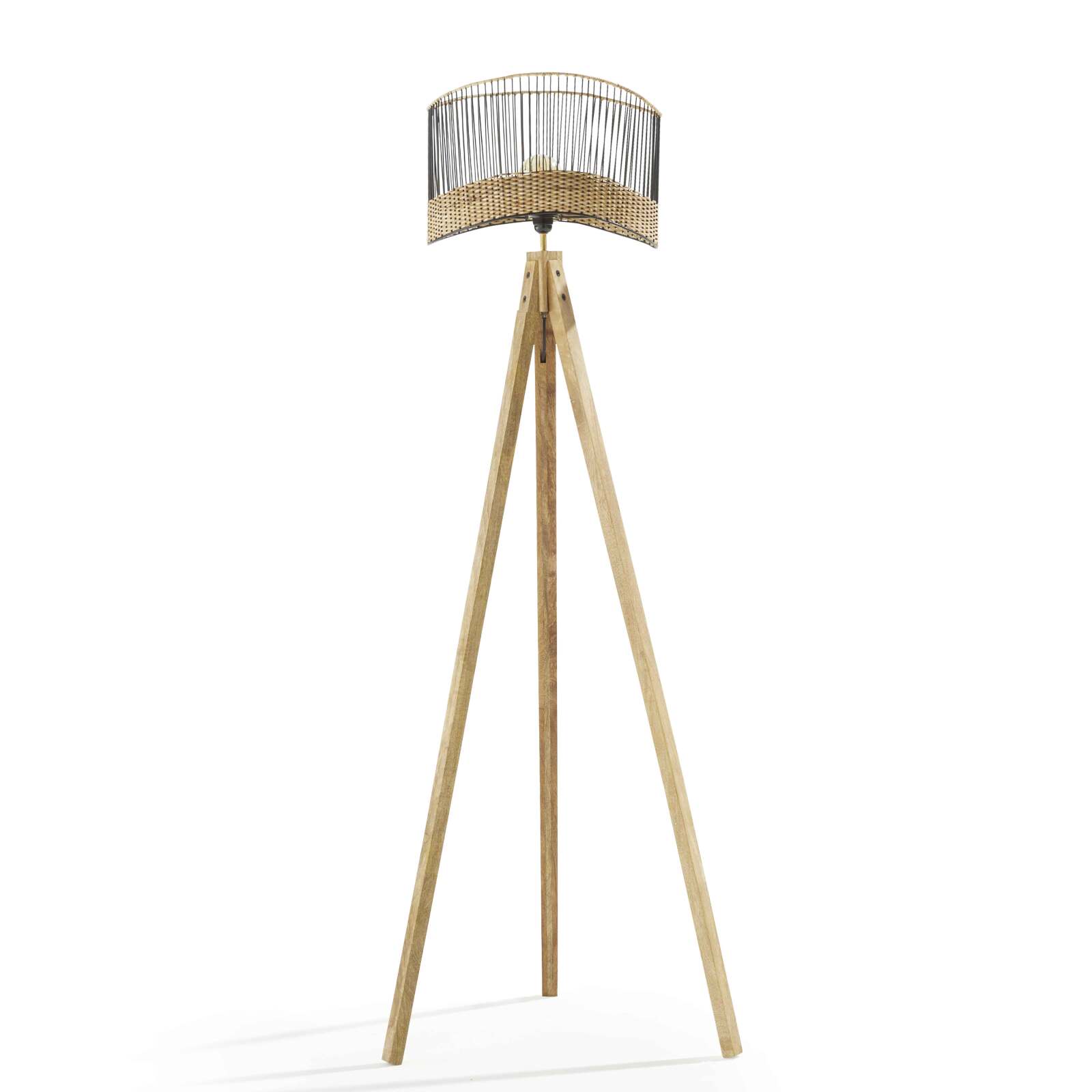 Stehlampe aus massivem Mangoholz und Rattan 