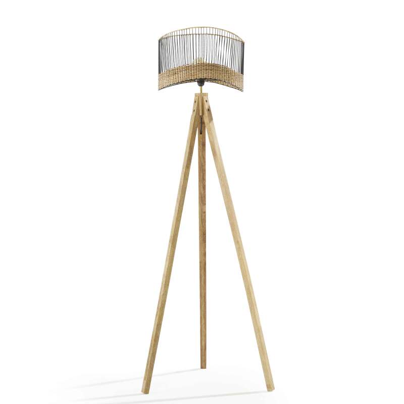Stehlampe aus massivem Mangoholz und Rattan 