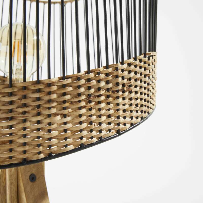 Stehlampe aus massivem Mangoholz und Rattan 