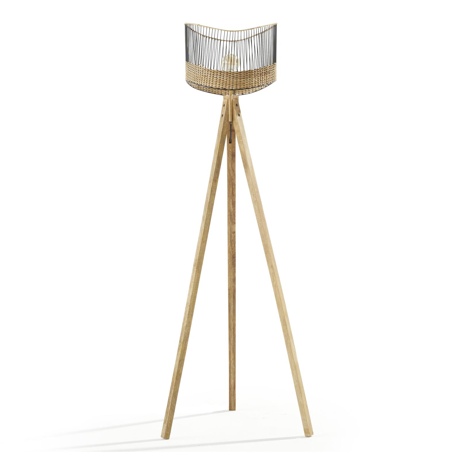 Stehlampe aus massivem Mangoholz und Rattan 