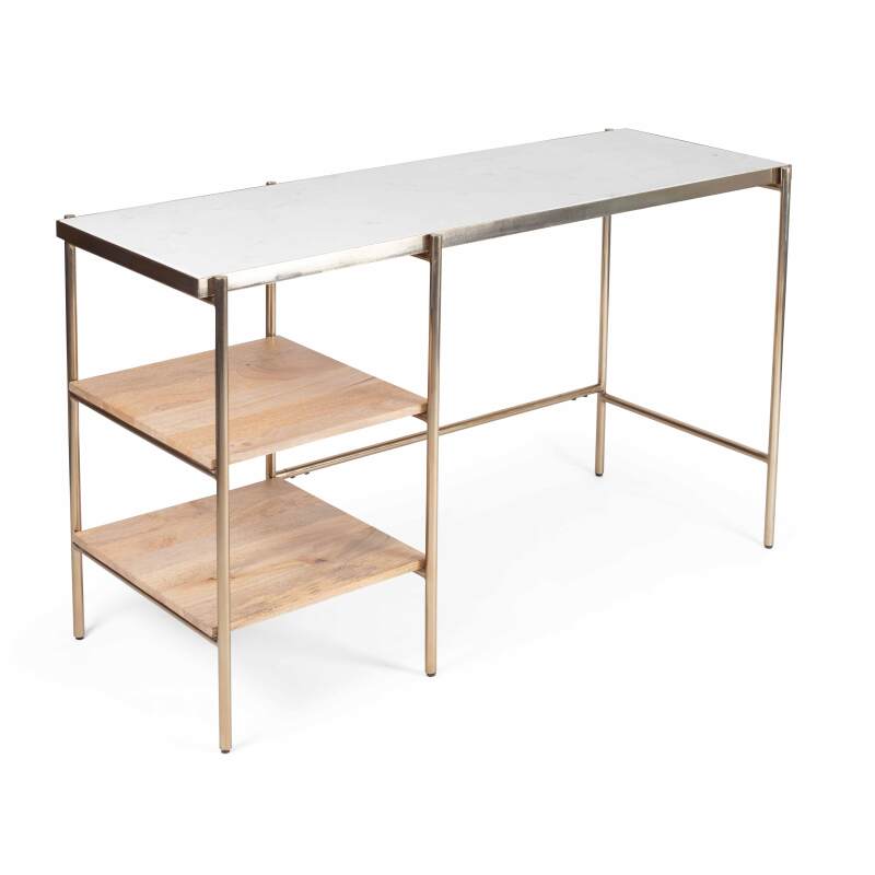 Schreibtisch mit Marmorregalen und Mangoholz