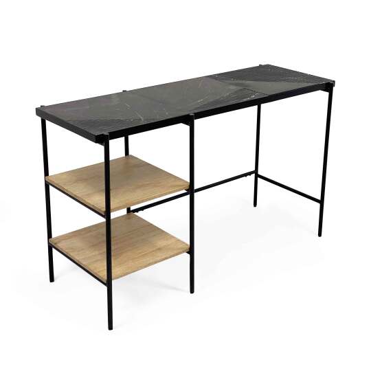 Schreibtisch mit Marmorregalen und Mangoholz