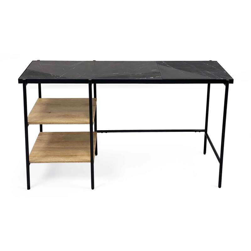 Schreibtisch mit Marmorregalen und Mangoholz