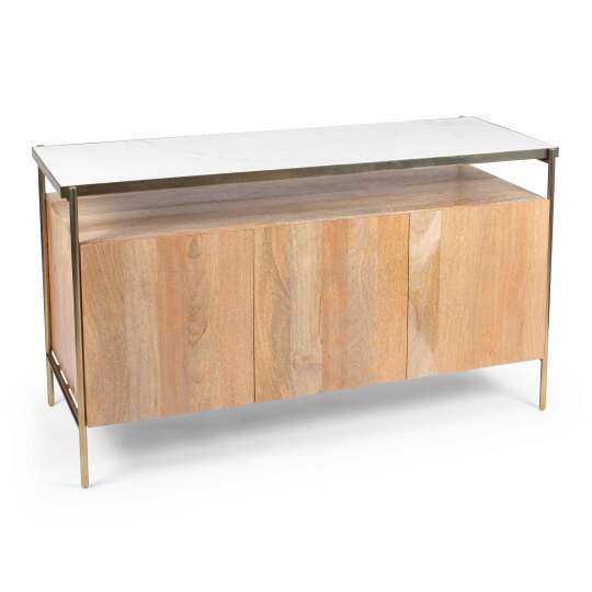 3-türige Büfett aus Marmor und Mangoholz 138 cm
