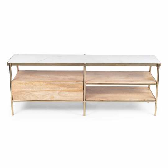 TV-Möbel aus massivem Mangoholz und Marmor, 150 cm lang