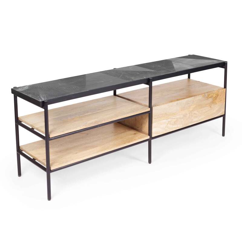 TV-Möbel aus massivem Mangoholz und Marmor, 150 cm lang 