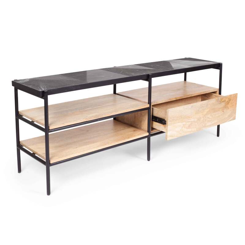 TV-Möbel aus massivem Mangoholz und Marmor, 150 cm lang 