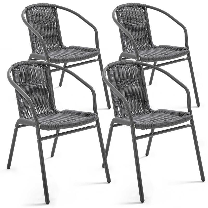 Set von 4 Gartenstühlen mit Armlehnen aus Aluminium und Harz