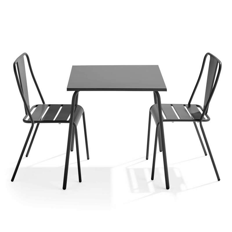 Quadratischer Gartentisch 70 x 70 cm und 2 Bistrostühle