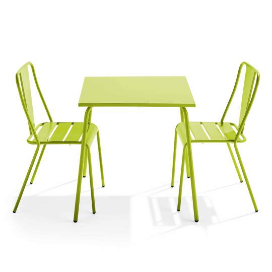Quadratischer Gartentisch 70 x 70 cm und 2 Bistrostühle
