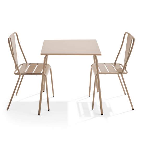 Gartentisch im Bistro-Stil, quadratisch, aus Metall, 70x70 cm, und 2 Stühle | Oviala