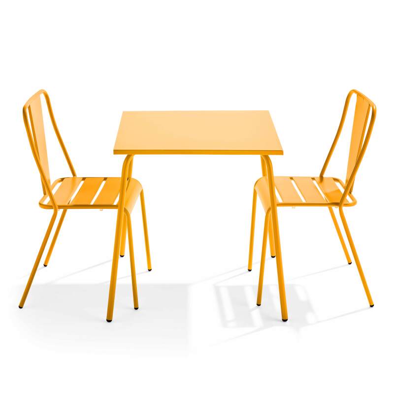 Quadratischer Gartentisch 70 x 70 cm und 2 Bistrostühle
