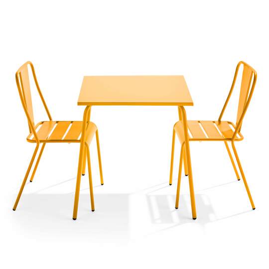 Quadratischer Gartentisch 70 x 70 cm und 2 Bistrostühle