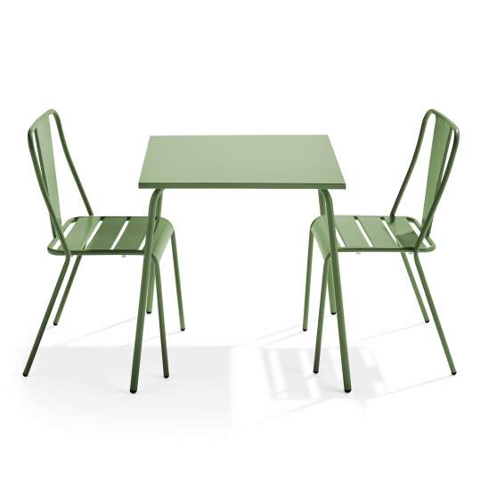 Quadratischer Gartentisch 70 x 70 cm und 2 Bistrostühle