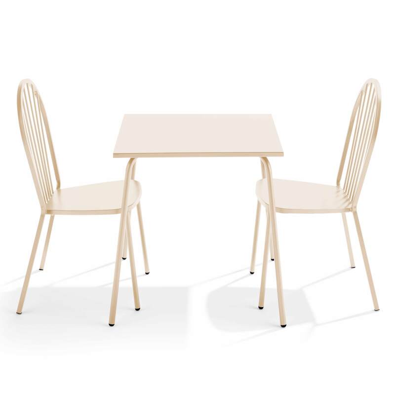 Quadratischer Gartentisch 70 x 70 cm und 2 Metallstühle 