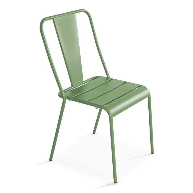 Quadratischer, klappbarer Bistrot-Gartentisch mit einer Größe von 70 x 70 cm und 2 Metallstühlen
