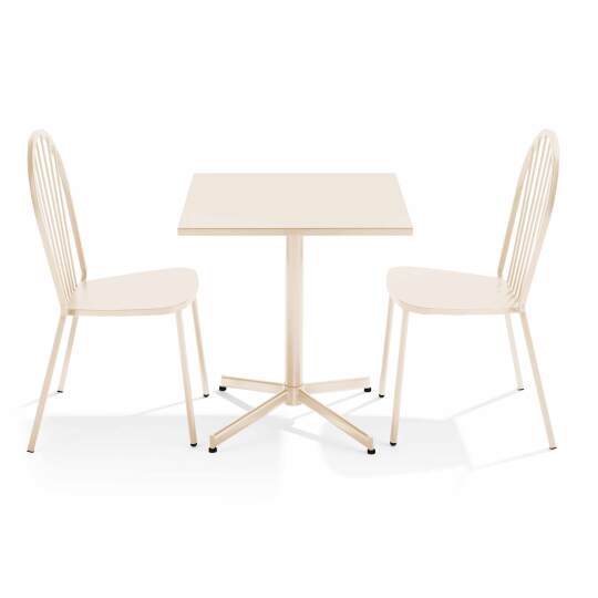 Gartentisch im Bistro-Stil, quadratisch, neigbar, aus Metall, 70x70 cm, und 2 Stühle | Oviala