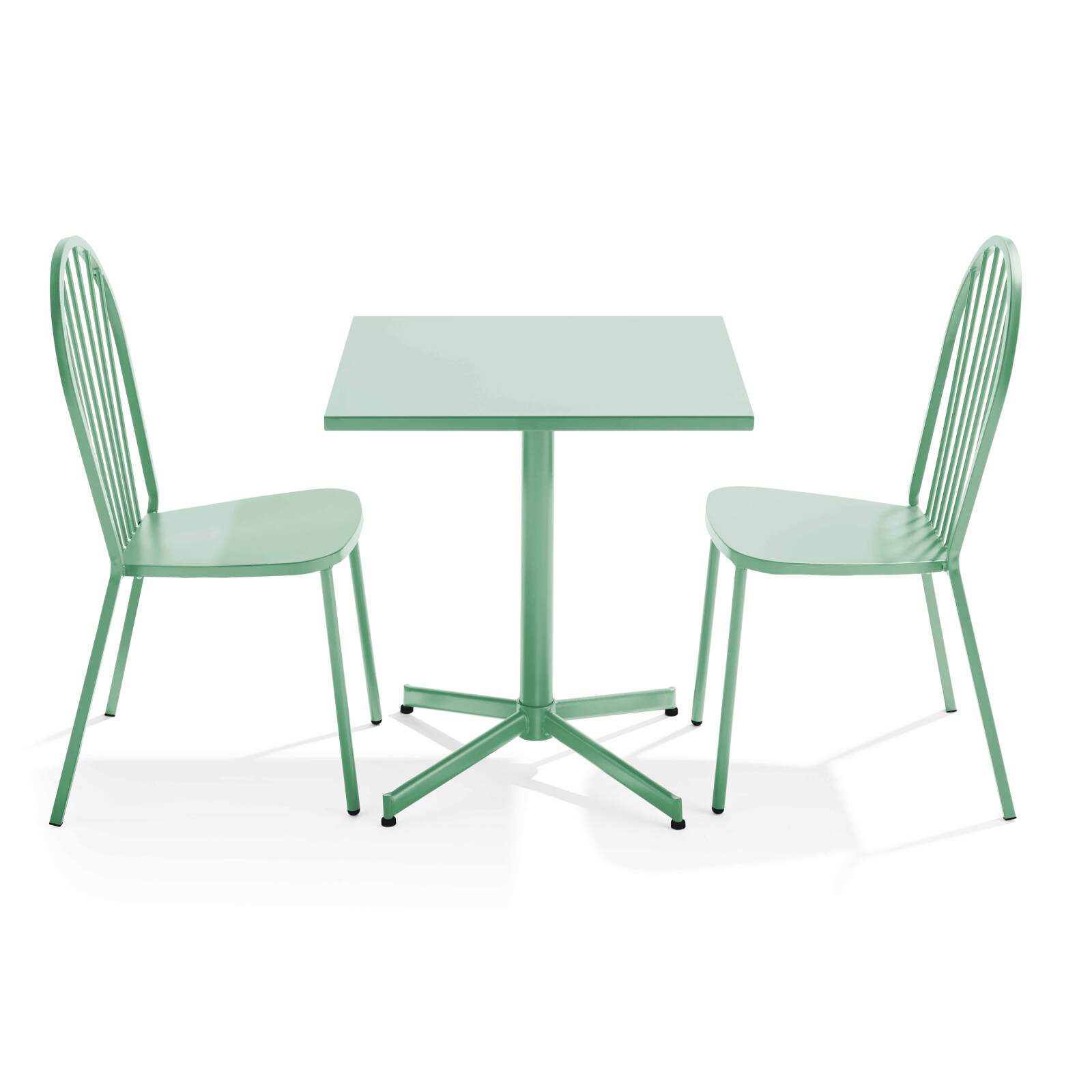Klappbarer quadratischer Gartentisch 70 x 70 cm und 2 Bistrostühle 