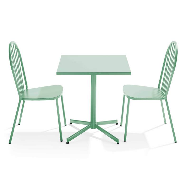 Klappbarer quadratischer Gartentisch 70 x 70 cm und 2 Bistrostühle 