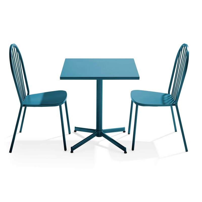 Klappbarer quadratischer Gartentisch 70 x 70 cm und 2 Bistrostühle 