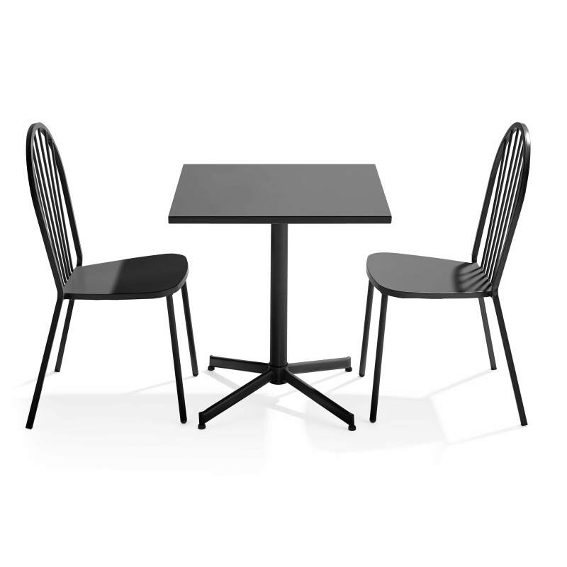 Klappbarer quadratischer Gartentisch 70 x 70 cm und 2 Bistrostühle 