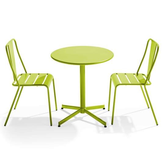 Klappbarer Bistrot-Gartentisch 70 x 72 cm und 2 Metallstühle