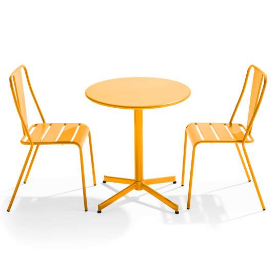 Klappbarer Bistrot-Gartentisch 70 x 72 cm und 2 Metallstühle