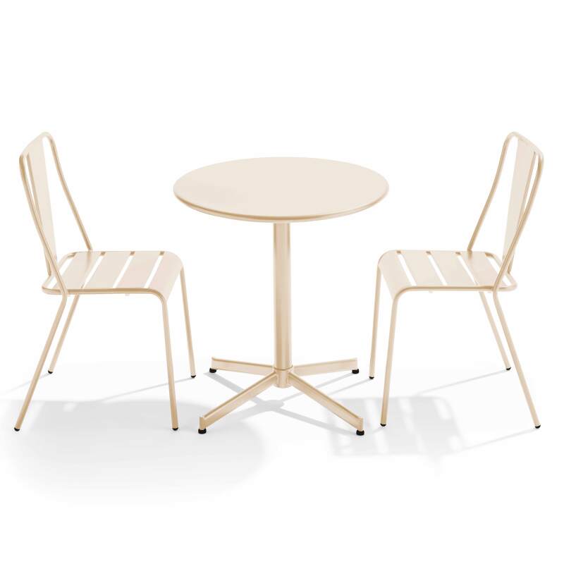 Klappbarer Bistrot-Gartentisch 70 x 72 cm und 2 Metallstühle 