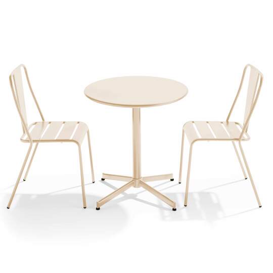 Klappbarer Bistrot-Gartentisch 70 x 72 cm und 2 Metallstühle