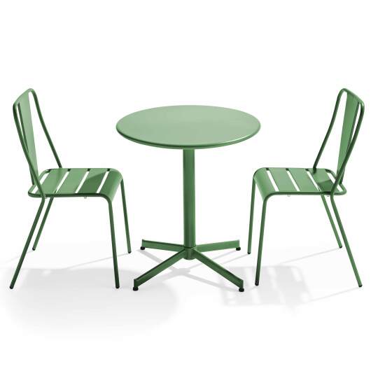 Gartentisch im Bistro-Stil, rund, neigbar, aus Metall, Ø70 cm, und 2 Stühle | Oviala