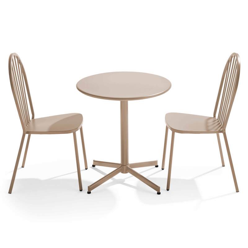 Klappbarer Bistrot-Gartentisch Ø70 x 72 cm und 2 Metallstühle