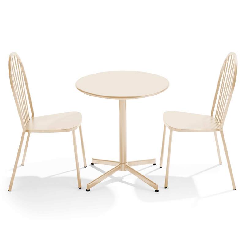 Klappbarer Bistrot-Gartentisch Ø70 x 72 cm und 2 Metallstühle