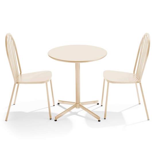 Klappbarer Bistrot-Gartentisch Ø70 x 72 cm und 2 Metallstühle