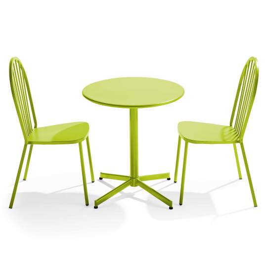 Klappbarer Bistrot-Gartentisch Ø70 x 72 cm und 2 Metallstühle