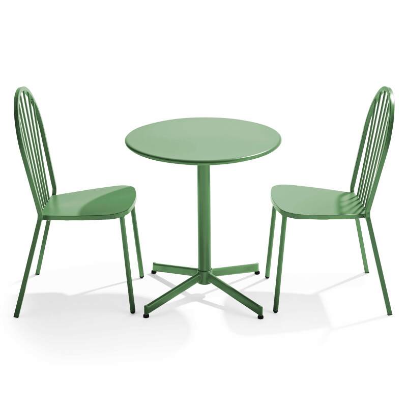 Klappbarer Bistrot-Gartentisch Ø70 x 72 cm und 2 Metallstühle 