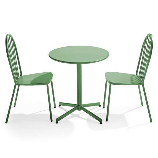 Klappbarer Bistrot-Gartentisch Ø70 x 72 cm und 2 Metallstühle
