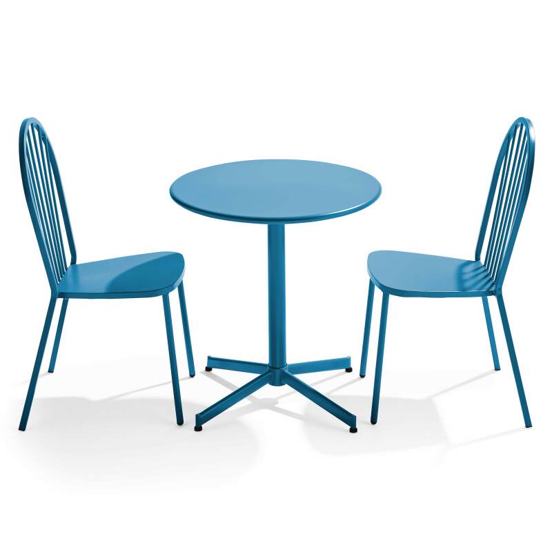 Klappbarer Bistrot-Gartentisch Ø70 x 72 cm und 2 Metallstühle 
