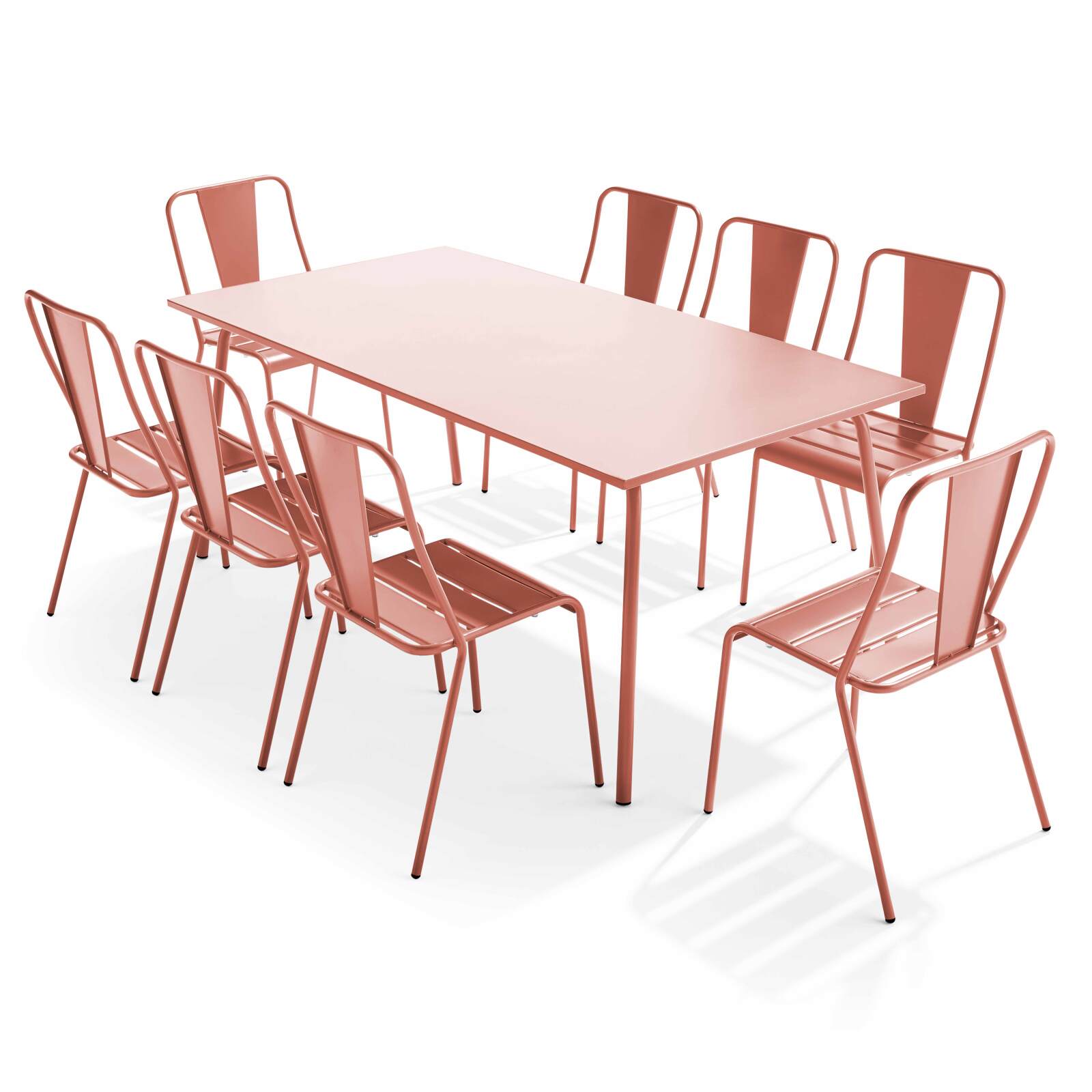 Rechteckiger Gartentisch 180 x 90 und 8 Bistrostühle aus Metall 