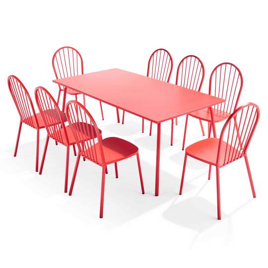 Rechteckiger Gartentisch 180 x 90cm und 8 Bistrostühle aus Metall