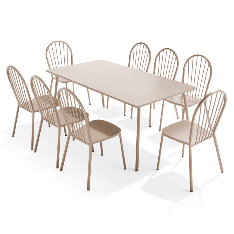 Rechteckiger Gartentisch 180 x 90cm und 8 Bistrostühle aus Metall 