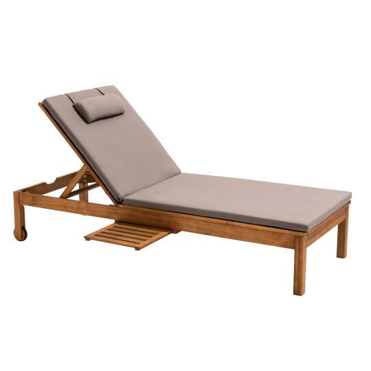 Sonnenliegestuhl mit Kissen und Tisch aus FSC®-zertifiziertem Eukalyptusholz