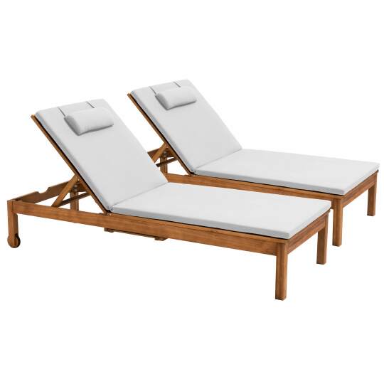 Set aus 2 Liegestühlen mit Eukalyptus-Holztablett FSC® | Oviala