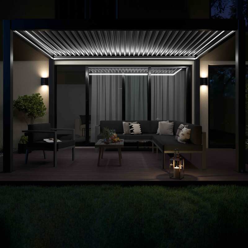 Motorisierte selbsttragende bioklimatische Aluminium-Pergola 3x4m mit LED-Beleuchtung