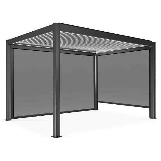 Motorisierte / beleuchtete freistehende bioklimatische Pergola aus Aluminium mit 3x4m und 1, 2 oder 3 Markisen