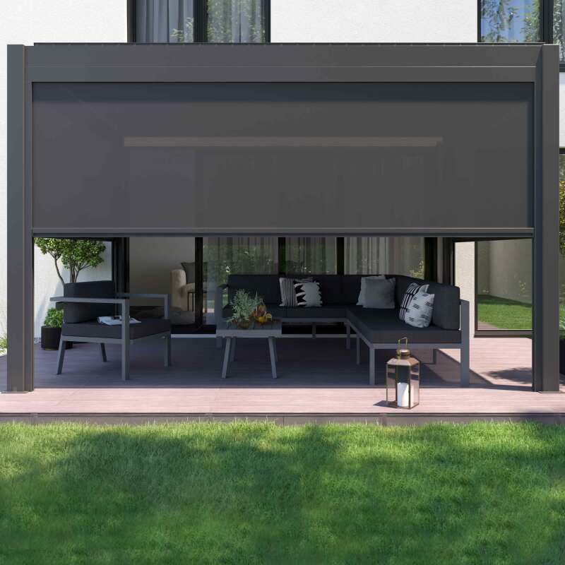 Motorisierte / beleuchtete freistehende bioklimatische Pergola aus Aluminium mit 3x4m und 1, 2 oder 3 Markisen (2/6)