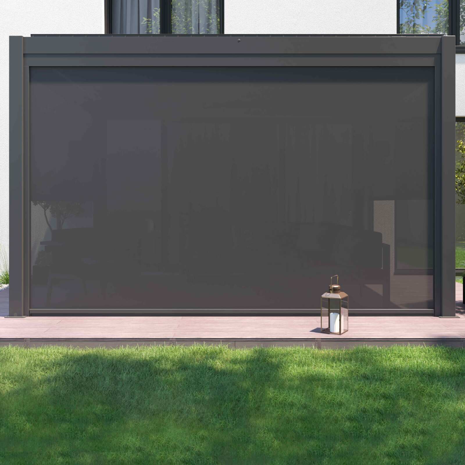 Motorisierte / beleuchtete angelehnte Pergola aus Aluminium 3x4m mit 1, 2 oder 3 Markisen