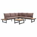 Ecksofa-Gartenlounge-Set für 6 Personen aus Aluminium und FSC®-zertifiziertem Holz