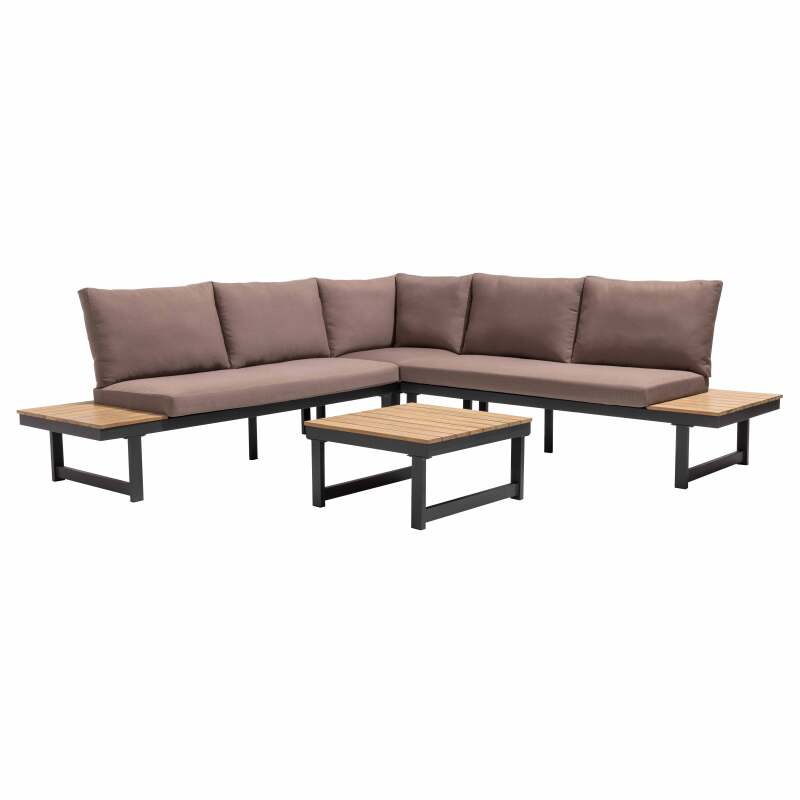Ecksofa-Gartenlounge-Set für 6 Personen aus Aluminium und FSC®-zertifiziertem Holz