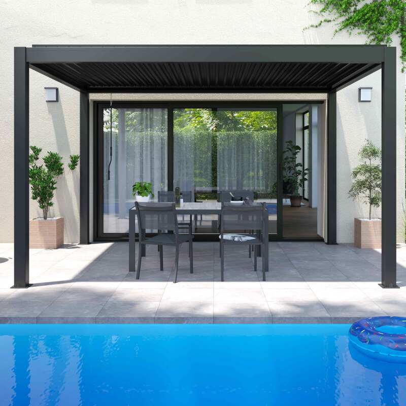 Selbsttragende bioklimatische Aluminium-Pergola mit 3x4m und 1, 2 oder 3 Markisen